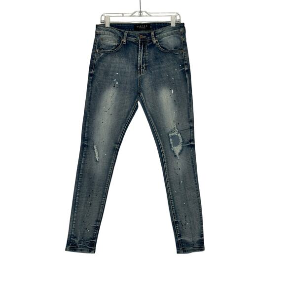 Karter Collection blue painted distressed skinny jeans size 32 - Picture 7 of 10